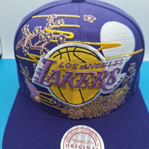 Mitchell & Ness Los Angeles Lakers Purple Snapback Hat Cap Blossom - Picture 2 of 9